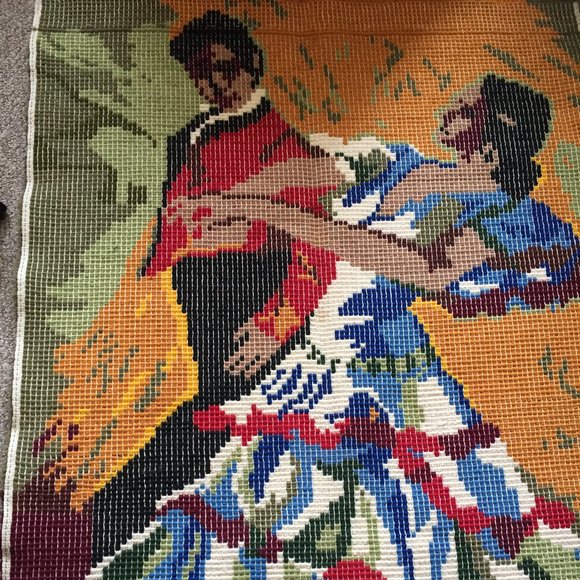 VINTAGE SCANDINAVIAN MULTICOLOR WOOL TAPESTRY WALL HANGING - Picture 8 of 9